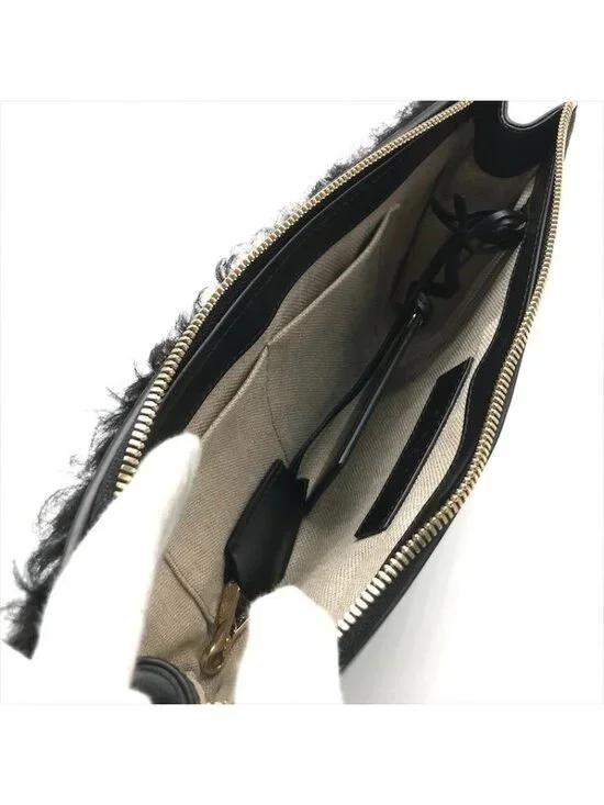 Balenciaga Logo Leather Farm Mouton Clutch Second Black - Picture 7 of 10
